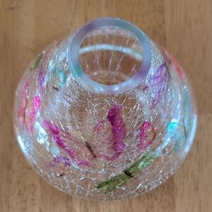 Yankee Candle Glass Holder with Pink and Green Accents